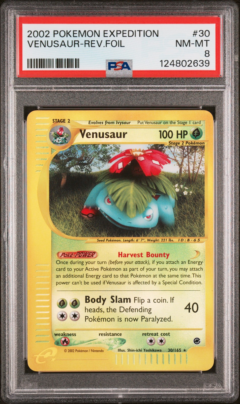 2002 POKEMON EXPEDITION #30 VENUSAUR-REVERSE FOIL PSA 8