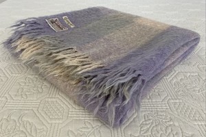 Jetée De Canapé Vintage Glen Cree, Pure Laine Et Mohair, Motif écossais Bleu, 64x44 Cm