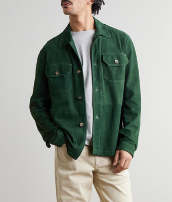Dark Green Leather Shirt jacket for Men Pure Suede Size S M L XXL 3XL CM
