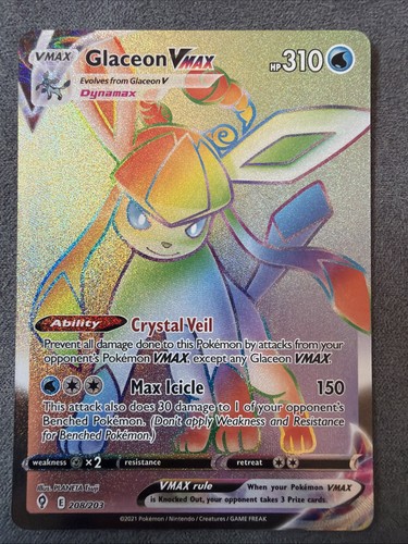 Pokemon Glaceon VMAX 208/203 Evolving Skies Rainbow Secret Rare NM