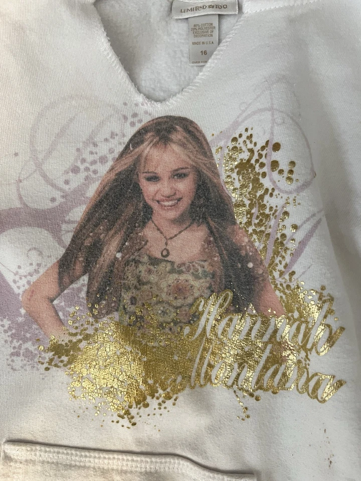 Vintage Hannah Montana Disney White Limited Too Hooded Sweat Shirt Size 16 - Image 3 of 4