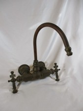 Antique Salvage - Cast Brass - Bridge Faucet -Swivel Gooseneck - Paddle handles