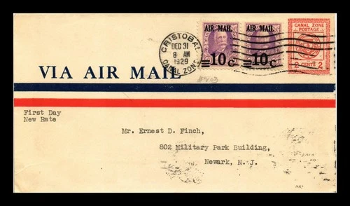 US COVER AIR MAIL FIRST DAY NEW RATE CRISTOBAL CANAL ZONE