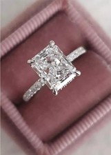 Lab Grown Diamond E VVS2 Hidden Halo Engagement Ring 3.3 CT Radiant Cut 14K Gold