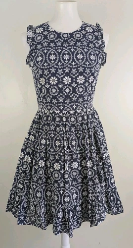 Abito Kate Spade 4 Shore Thing blu navy floreale ricamato volant vestibilità svasata