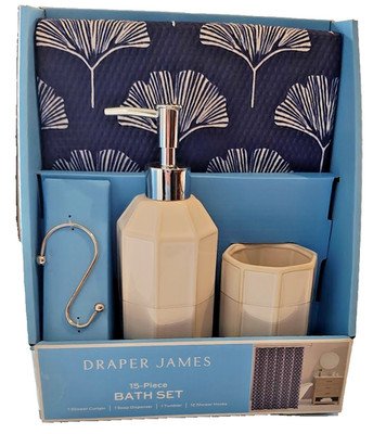 Draper James Silver Toned 15-piece Blue/White Bathroom set