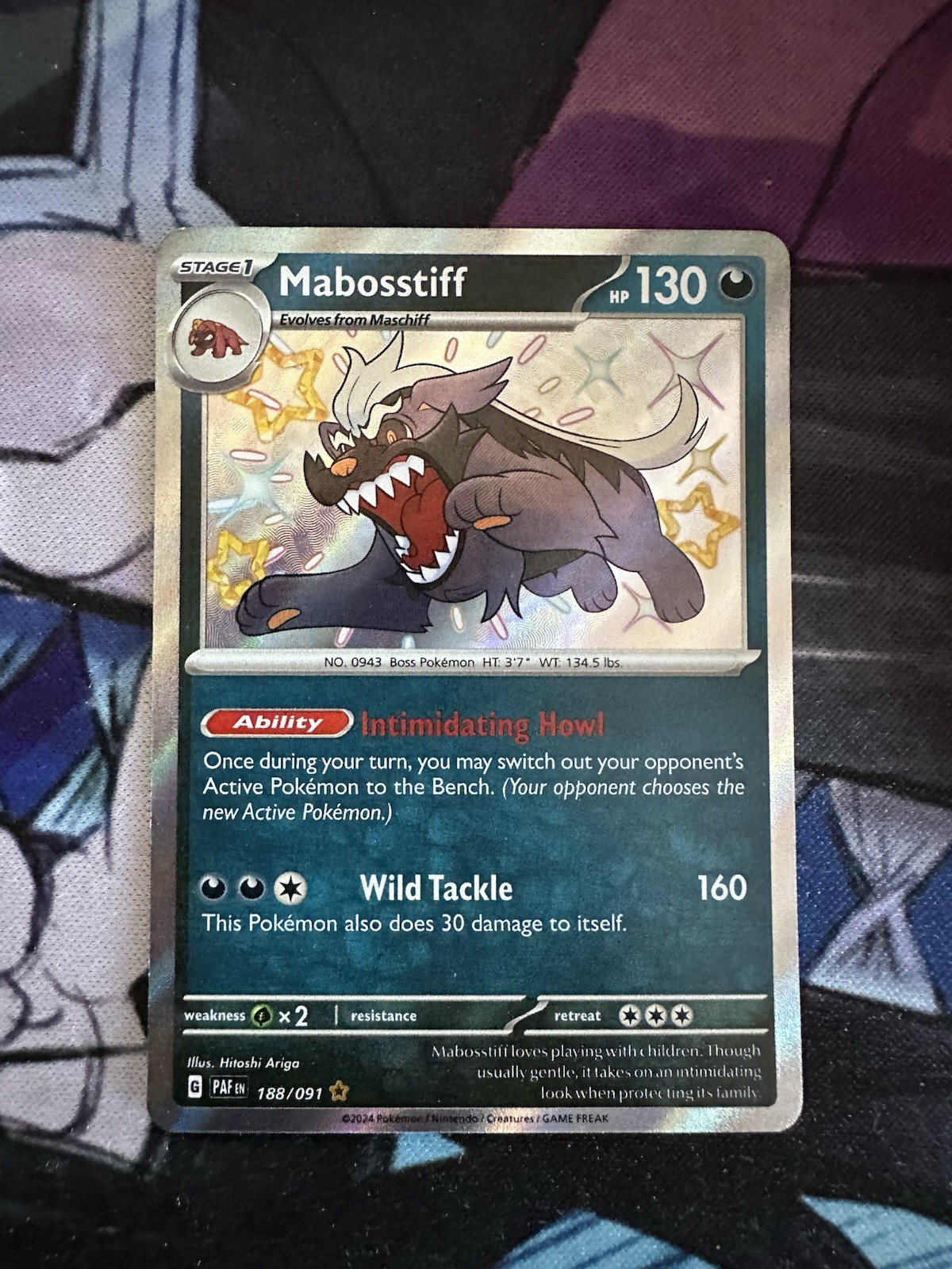 Mabosstiff 188/091 Shiny Holo Paldean Fates Pokémon Card