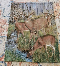 Vintage Deer Buck Tapestry Wall Hanging Rustic Cabin Lodge Wildlife 26" x 33"