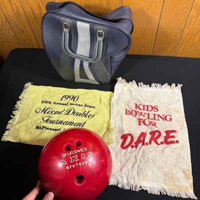 Vintage Brunswick Axis Red Bowling Ball with Carrying Bag and Accessories 8lb