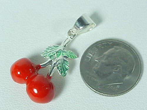 COLGANTE DE DIJE DE CEREZAS ESTERLINAS ESMALTADO ROJO NUEVO - Imagen 4 de 5