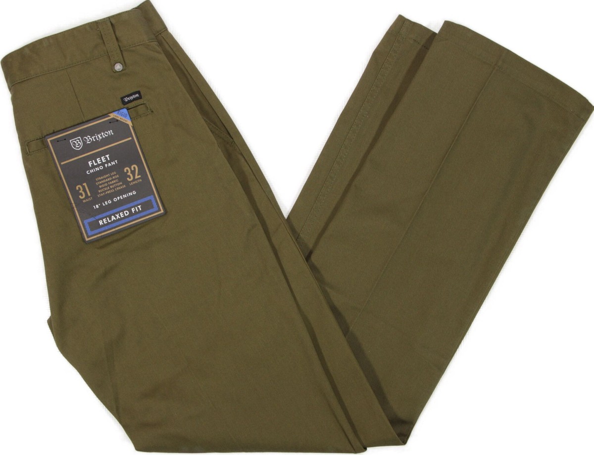 BRIXTON Fleet Relaxed Chino Pants - 31 x32- NEW-Olive Green surf