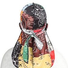 Men Long Tail Printed Headscarf Durag Pirate Hat Muslim Head Wrap Bandana Turban