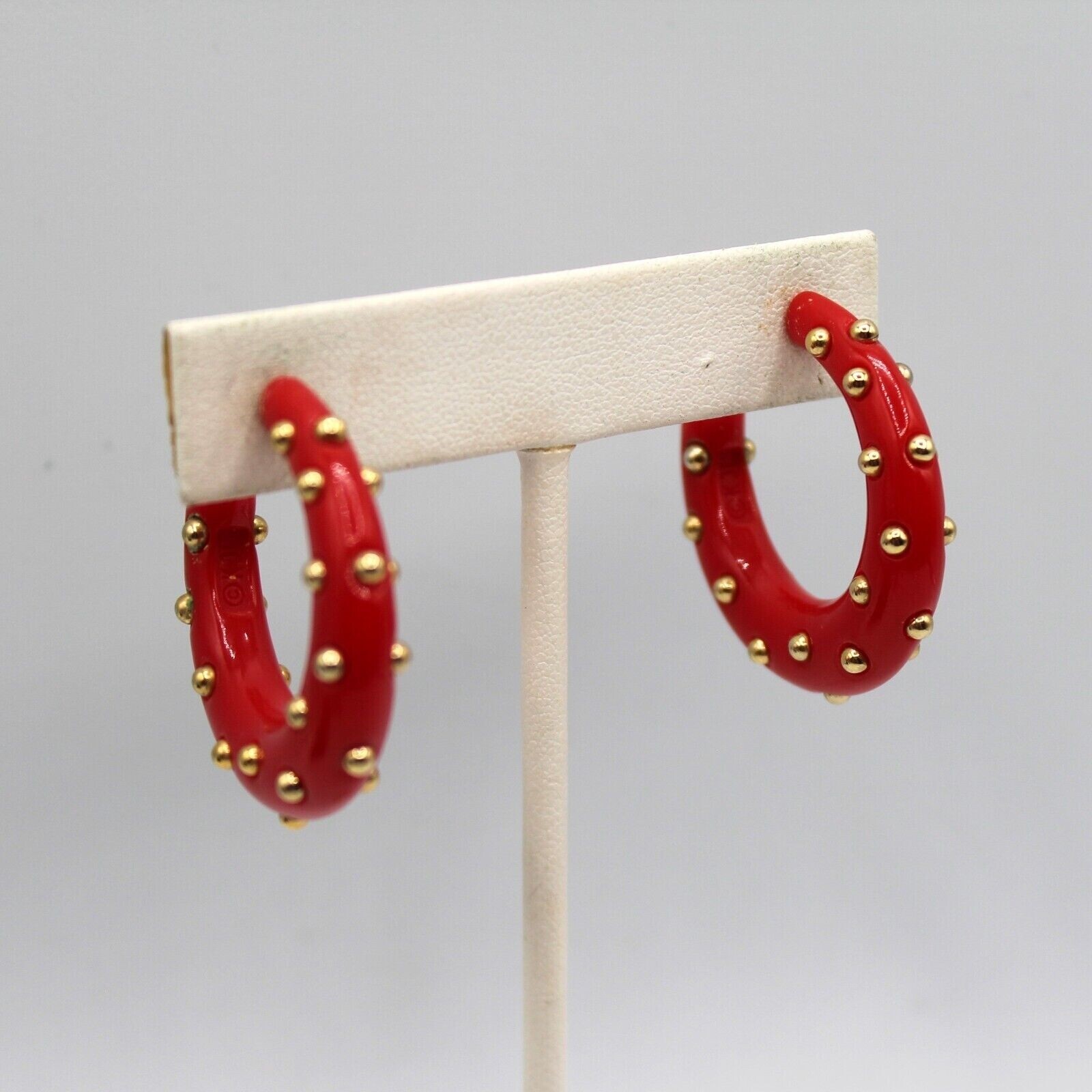 Vtg Kenneth Jay Lane KJL Red Resin Hoop Earrings … - image 5