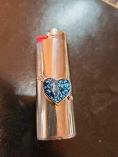 Vtg HEART Arrow Lighter Case Western Cover Holder Turquoise Silver Sleeve Bic 