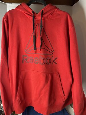 Reebok Hoodie Sweatshirt Red XL/XXL Kangaroo Pocket Logo Pullover Athleisure