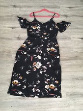 Ladies Glamorous Black with flowers thin straps and off shoulder sleeves L Dress