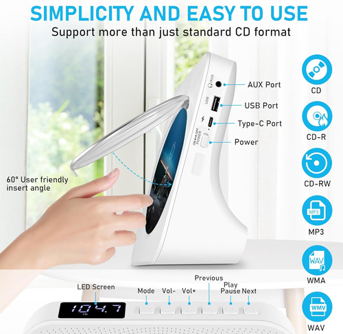 Portable CD Player with 4000Mah Battery Rechargeable, Support Bluetooth, FM Radi - Picture 5 of 7