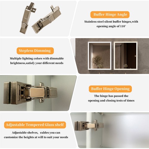 Spiegelschrank Bad LED Beleuchtet Medizinschrank Anti Nebel Bluetooth 3 Licht DE - Bild 11 von 16