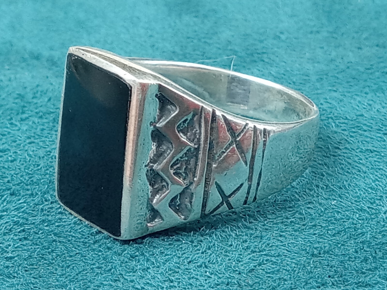 Sterling Silver Men's Ring w. Rectangular Black O… - image 3