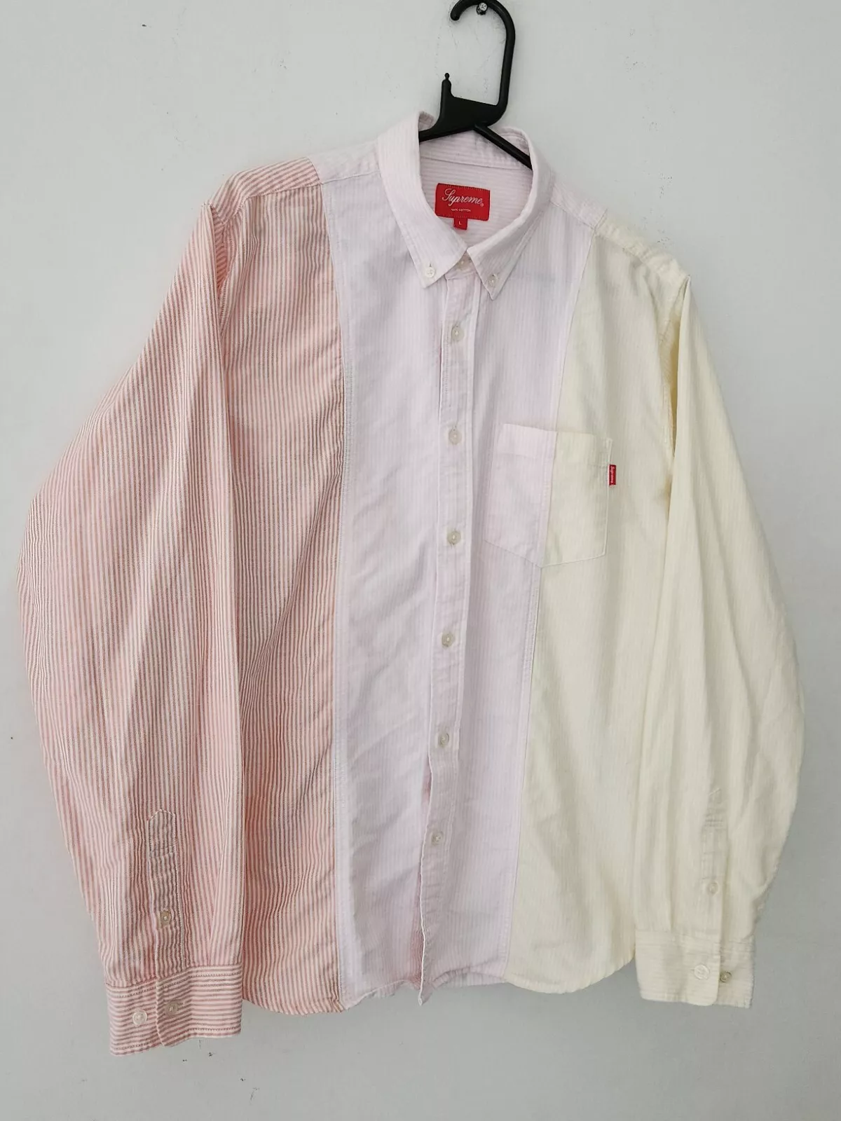 Chemise SS18 Supreme Oxford taille L grande coton boutonné jaune rose orange 