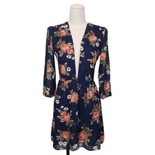 Reformation Deep V Front Navy Blue Floral Dress Sz 0