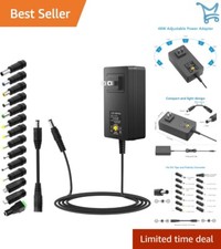 48W Universal Power Supply AC/DC Adapter 9-24V Adjustable 2A for Small Electr...