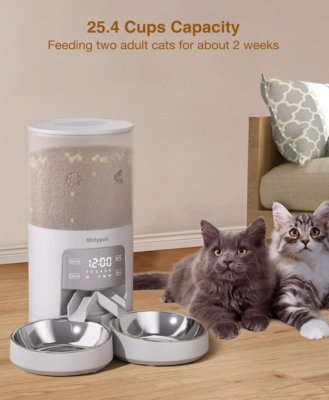 Molypet Automatic Cat Feeders for 2 Cats - 6L Cat Food Dispenser w