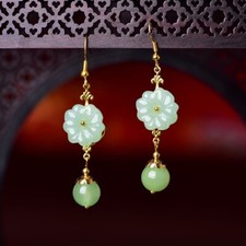 18K Gold Plated Green Agate Flower Dangle Drop Earrings for Women,Flower Earring