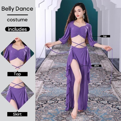 Belly Dance Costume Outfit Top and Skirt French Court Style S M L XL Size Adult - Imagen 8 de 28