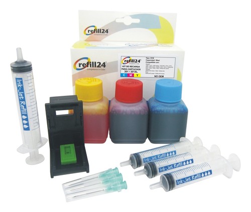 Kit Recarga para Cartuchos HP 301 / 301XL Color - 150ml de tinta +  accesorios | eBay