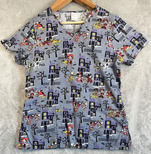Disney Scrub Top Shirt Women's Small Gray Halloween Mickey Mouse Short Sleeve