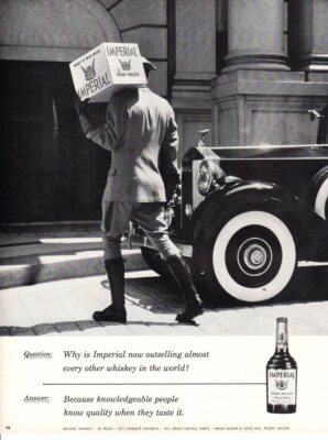 Vintage advertising print Alcohol Hiram Walker Imperial Question Answer Car 1963