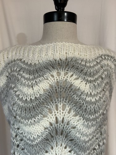 Hecho a mano Años 90 Vintage Crochet Suéter Chaleco Gris Pullover Tejido Mujer M - Imagen 2 de 4