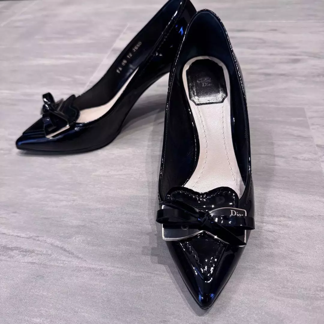 Escarpins Christian Dior talon ruban cuir noir EU35.5/US5.5 49351c