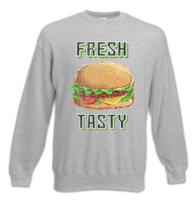 Fresh Tasty Sweatshirt Pullover Burger Barbecue Pixel Retro Hamburger Chef Bun