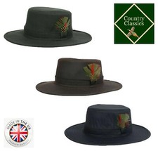 British Made Wax Cotton Fedora Outback Bush Hat Waterproof Sun Rain Wide Brim