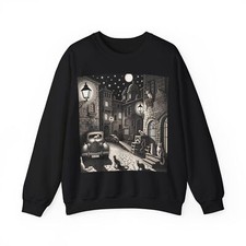 Unisex Adult Crewneck Sweatshirt Vintage Alley Cats Night Town Moonlight Street