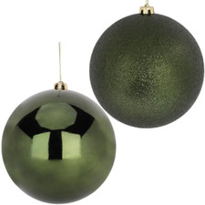 Pack Of 2-200mm Baubles - Shiny & Glitter Design - Giant Baubles (Forest Green)