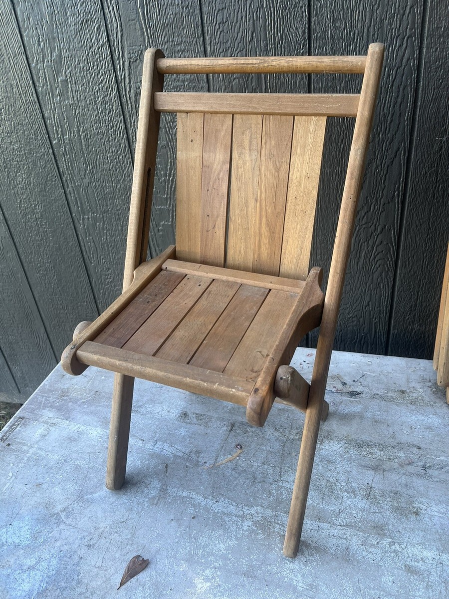 Vntg 40's Kids Wood Slatted Folding Chairs Lot Peerless Tuck