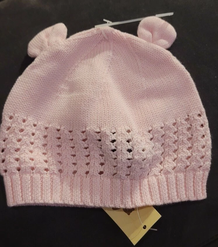 NWT Baby GAP Girl's Pink Crochet Hat Ears Size 6-12 Months