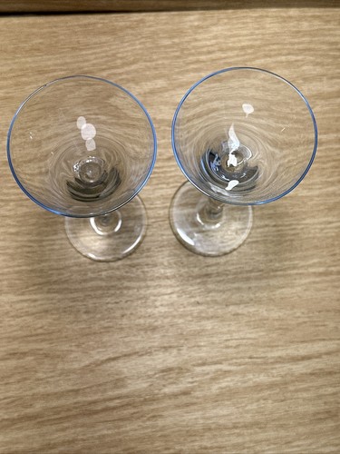Pair VTG Tinted Blue Barley Twist Stem Cordial Small 2 Martini Glasses Stemware - Picture 10 of 10