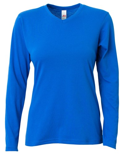 A4 NW3029 Ladies Moisture Wicking Top T Shirt Long Sleeve Softek V-Neck T-Shirt - Picture 12 of 17