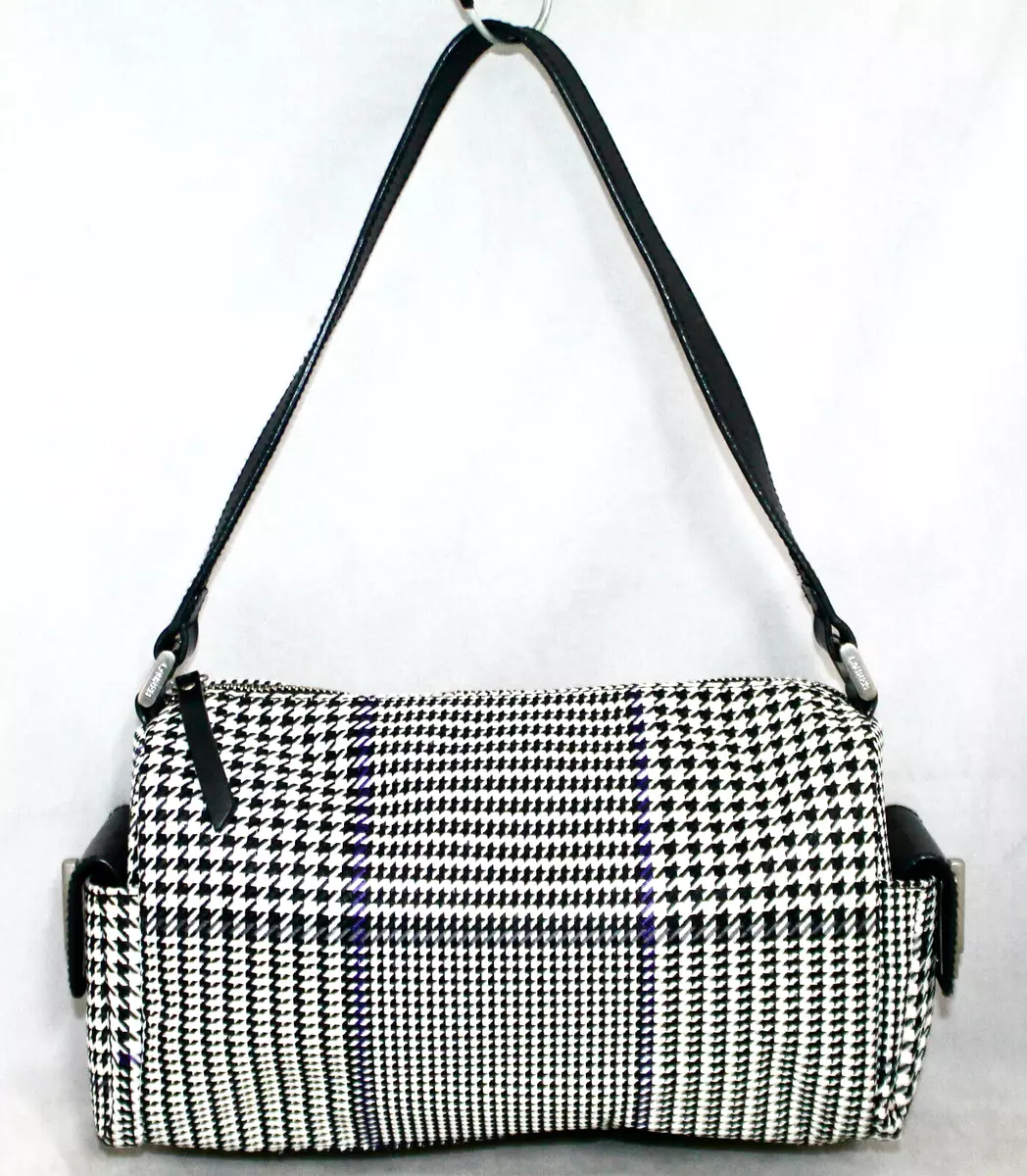 LAUREN RALPH LAUREN Small Barrel Bag Black White Blue Glen Plaid Houndstooth