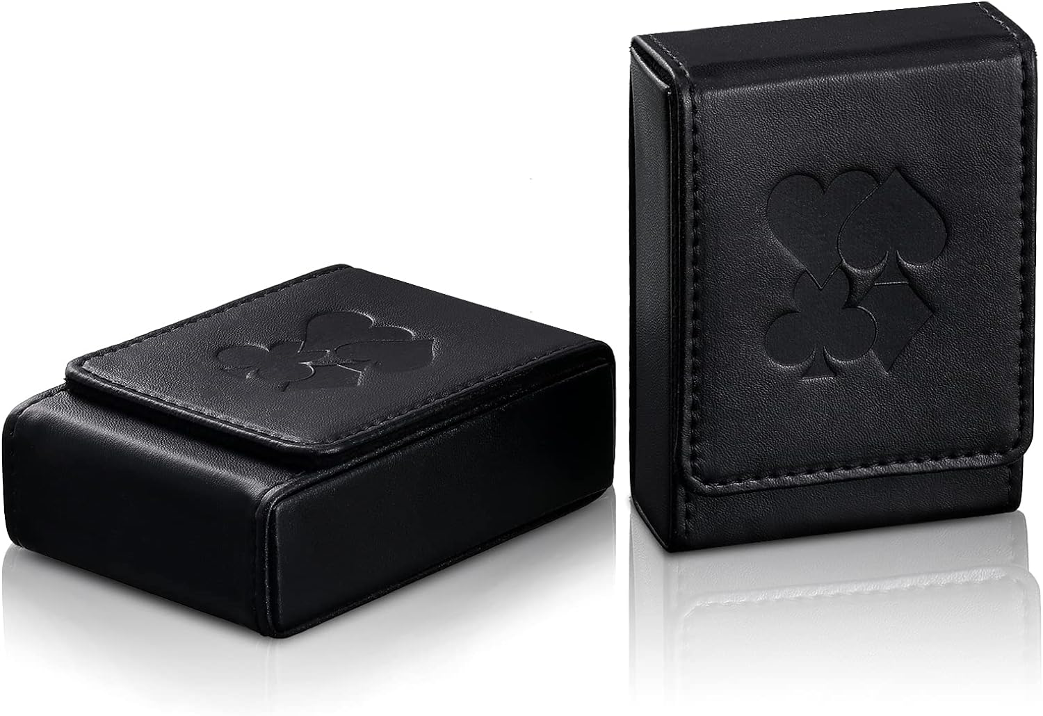 2 Pcs Single Deck Leather Playing Card Case Holder Black Playing Card Box Protec