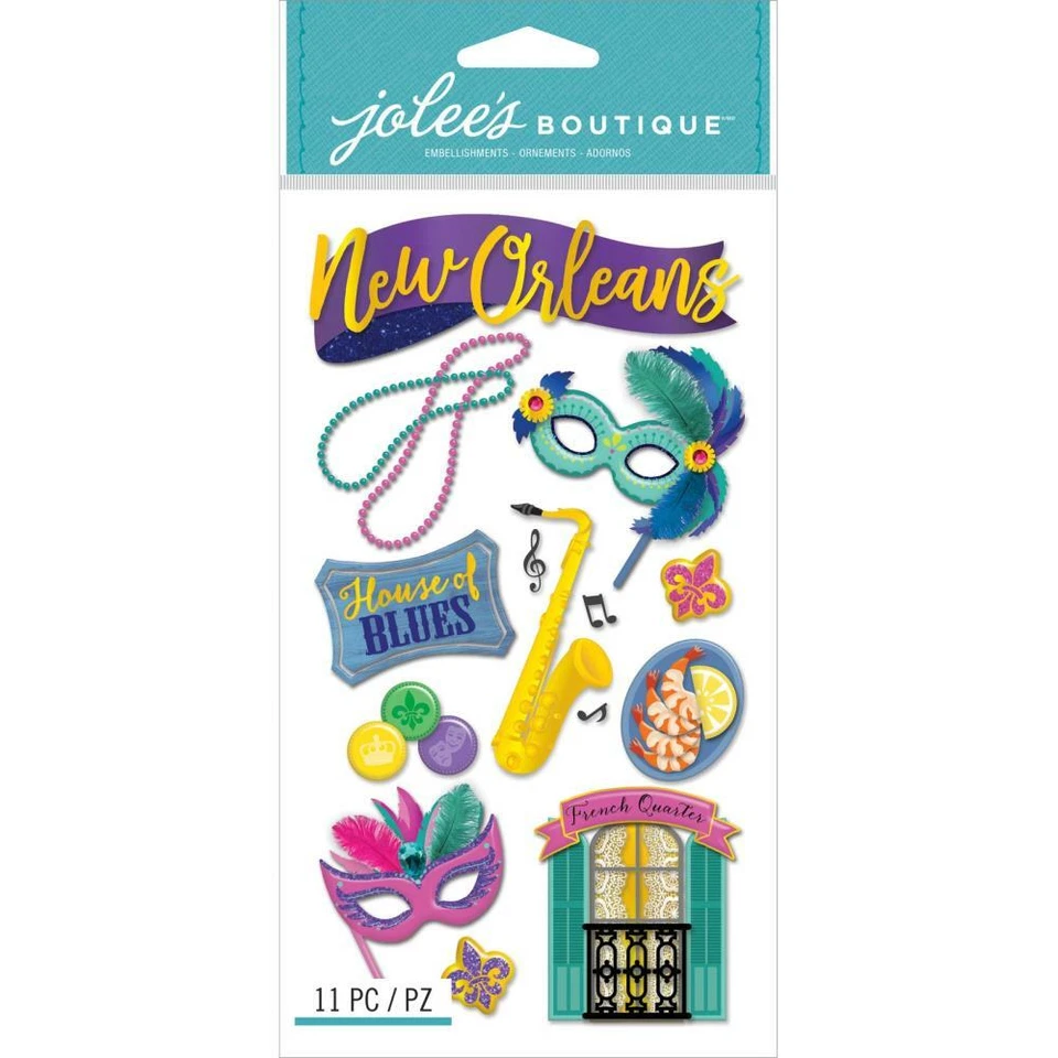JOLEE'S BOUTIQUE Stickers Jolees 3D New Orleans Beads Masks French Quarters House of Blues Shrimp