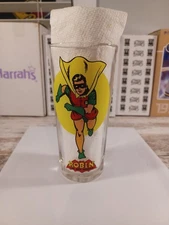 Vintage 1976 Pepsi Super Series Robin Pint Glass DC Comics w Yellow Moon
