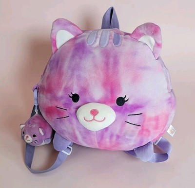 Linzy Smoochy Pals Pink Tie-Dye Purple Cat & Mini Cat Plush Backpack Bundle 