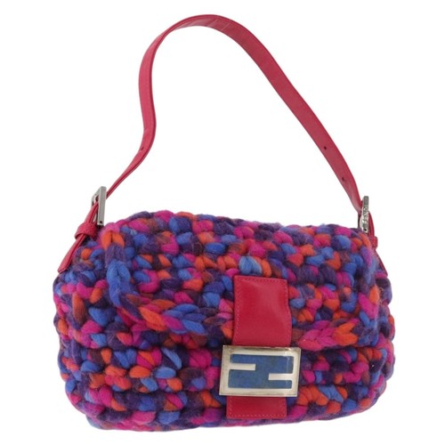 FENDI Mamma Baguette Shoulder Bag Wool Multicolor Auth yk20424SM
