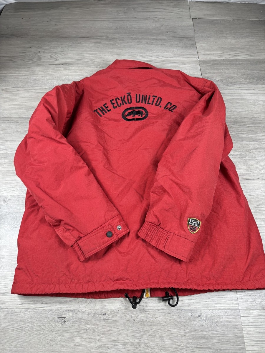 Vintage Ecko Unltd Jacket Mens XL Ripstop Red Full Zip Y2K Lined