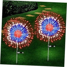 4th of July Decorations Outdoor Solar Lights, 2 Pack Fourth of July Red White